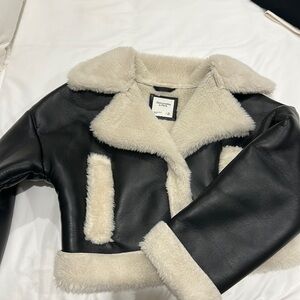 Abercrombie Leather Fuzzy Coat